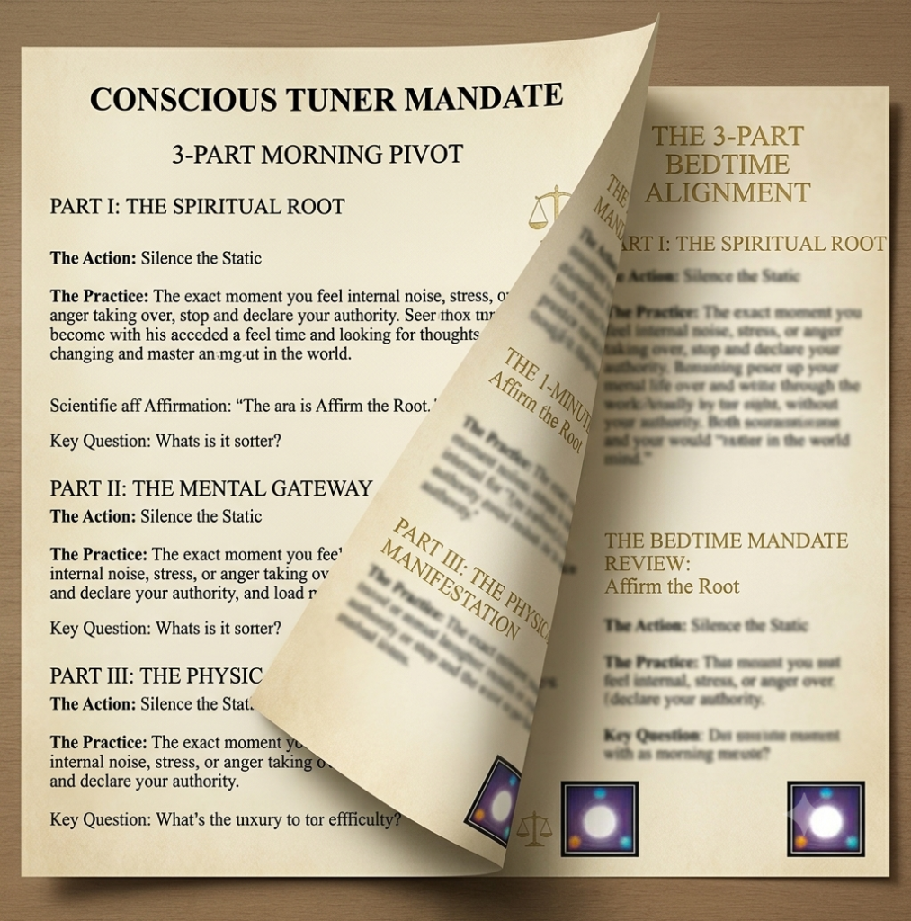 Mockup display of The Conscious Tuner Mandate Sheet showing the morning routine layout.