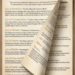 Mockup display of the Seven Universal Laws and Manifestation Formula guide.